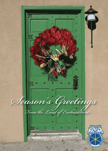 Green door with Christmas Wreath